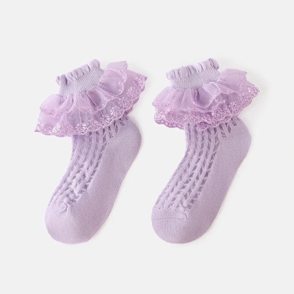 PATPAT baby girls Lace Trim Mesh Thin Socks Bundle of 3 - Mixed Sizes